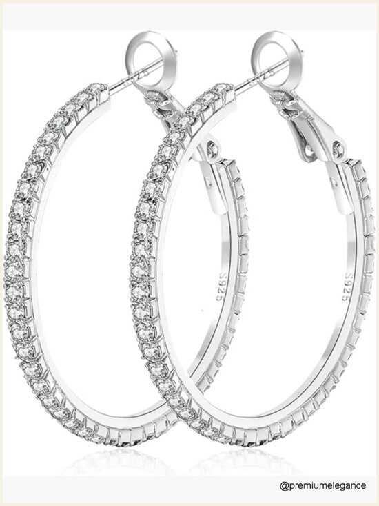 Jewelry - Large Rhinestone Hoop Earrings Sterling Silver CZ Cubic Zirconia Hoops 20-70mm